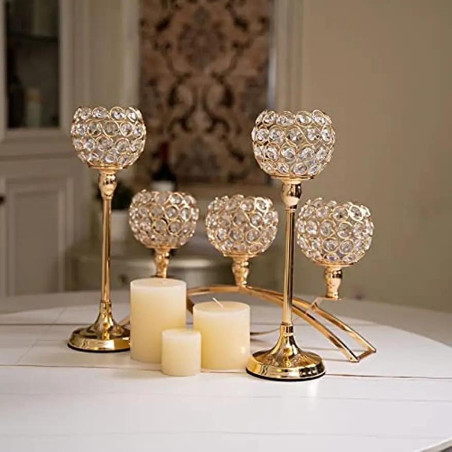 Gold Candle Holders for Table Centerpieces,Tealight Candlestick, Candelabra Stand, 3 Arms for Living Room, Wedding Decor - Image 5