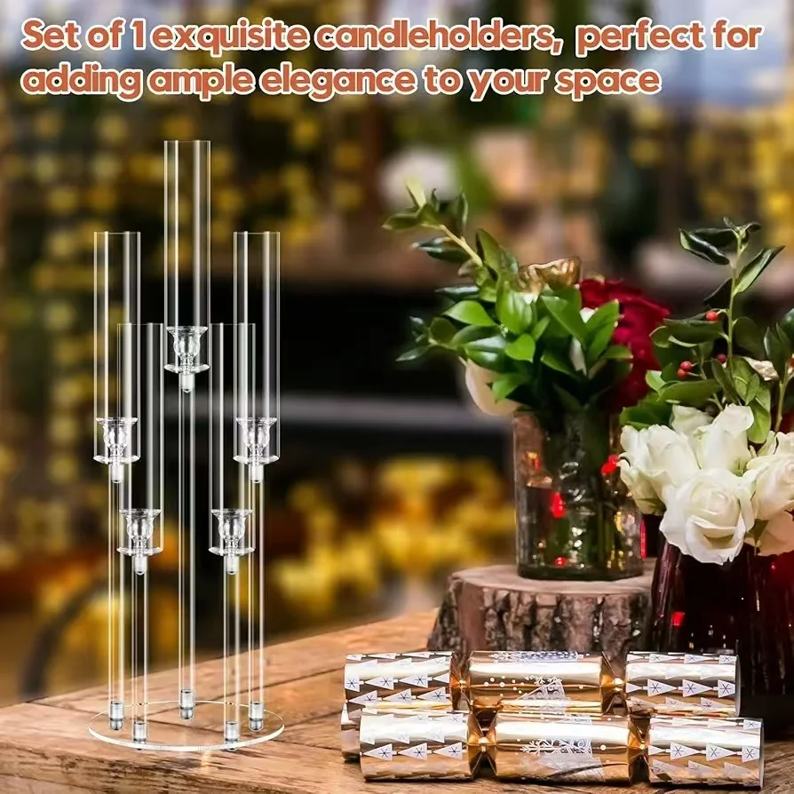 4Pcs Acrylic Candelabra Centerpieces for Wedding,Clear Crystal 5 Arm Candlesticks Holder with Acrylic Shade for Valentine's day - Image 5