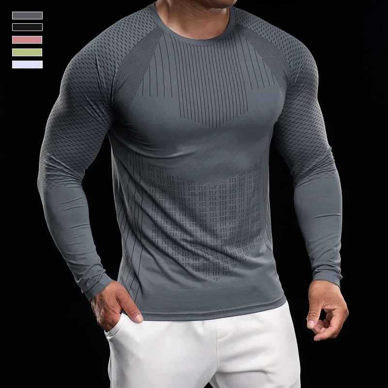 Men Athletic Running Shirt Elastic Training T-shirt Gym Fitness Workout Tight Outdoor Jogging Sweatshirt - Image 3