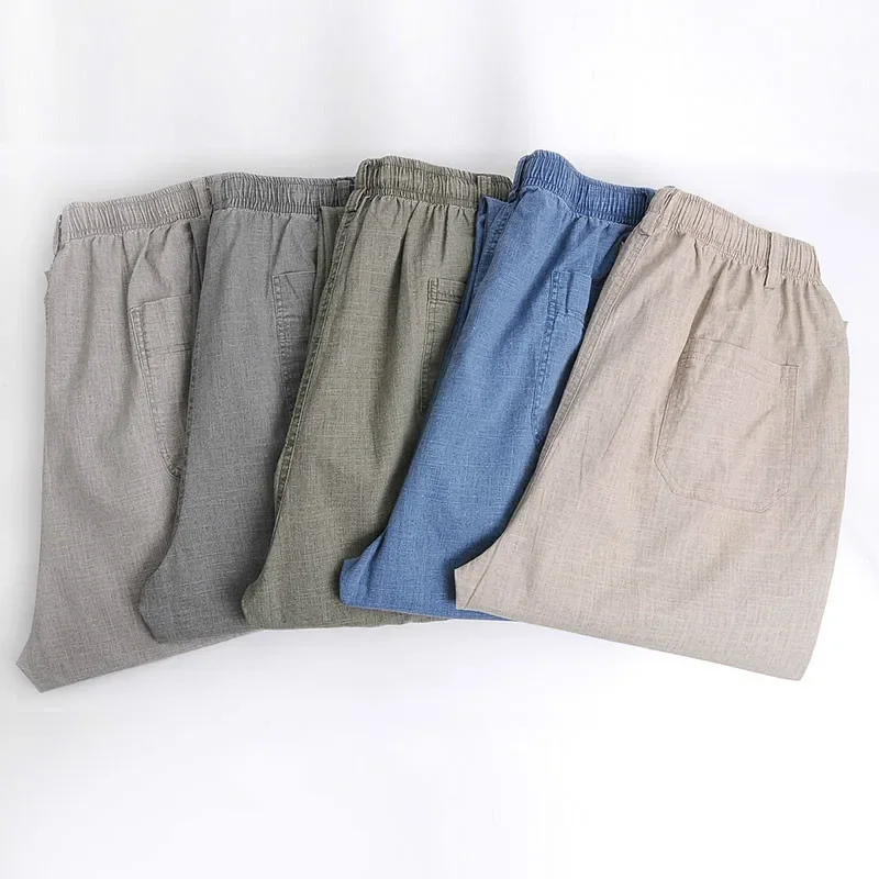 Men's Linen Pants High Waist Lightweight Summer Pants Men 2024 Thin Clothing Loose Cotton Trouser Elastic Band Work Vintage Pant - Image 6