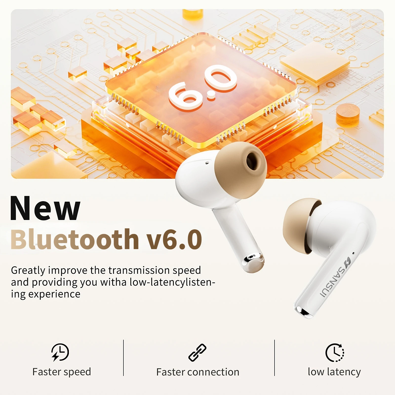 Sansui W59 Ai Translator Earbuds ANC Bluetooth 6.0 Earphones in-Ear -35dB Active Noise Canceling Headset with Transparency Mode - Image 4