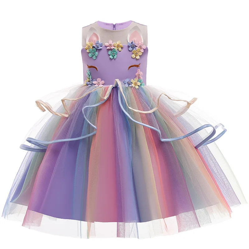 Baby Girls Unicorn Tutu Dress Pastel Rainbow Princess Girls Birthday Party Dress Children Kids Halloween Unicorn Perform Costume - Image 5