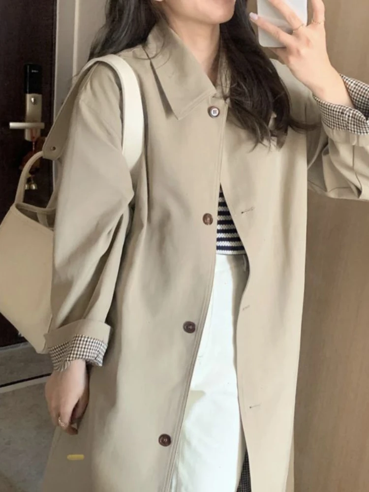 Turn-down Collar Trench Women New Korean Style Autumn Students Coats All-match Long Single Breasted Comfortable Chic Fashion - Image 3