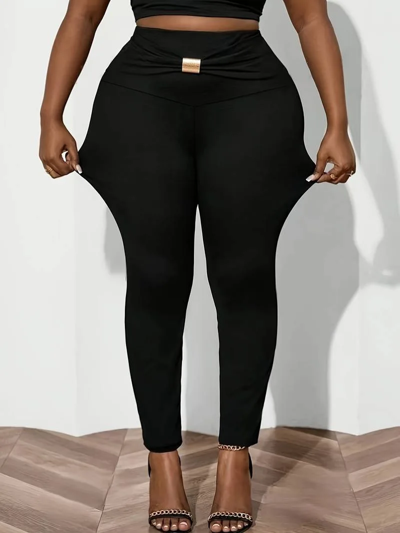 GIBSIE Plus Size Women's Leggings 2024 Autumn New High Waist Sports Casual Stretch Leggings Women Black Fashion Pencil Pants - Image 2