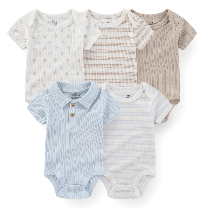 Unisex 5Pieces Newborn Bodysuits Cotton Baby Girl Clothes Set Summer Print Baby Boy Clothes Cartoon Sleeveless Solid Color Bebes - Image 4