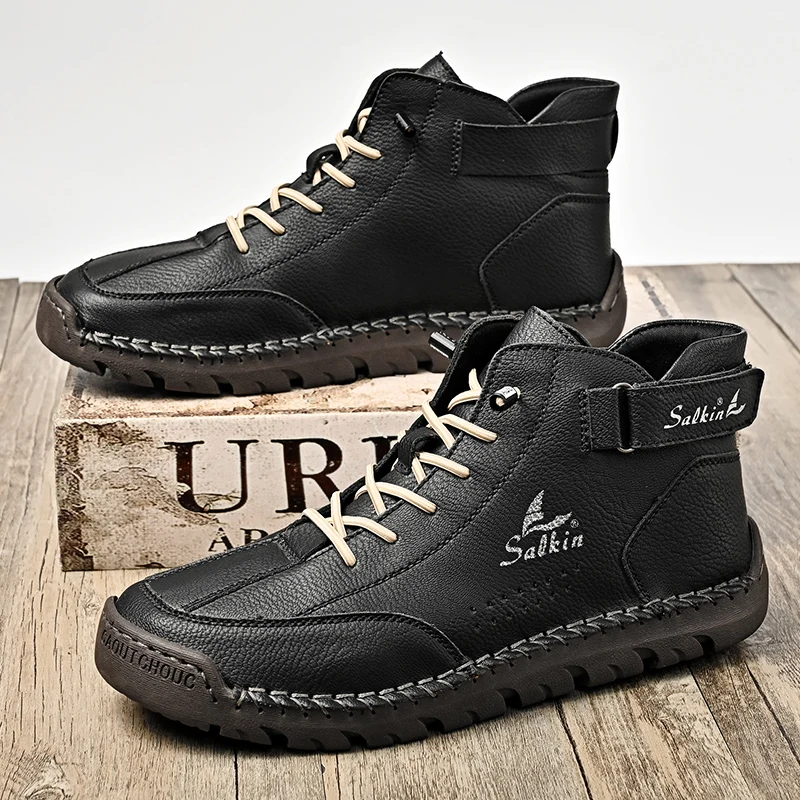 New 2024 Autumn Handmade Leather Men Boots Design Sneakers Man Breathable Casual Leather Shoes Men Ankle Boots Outdoor Boats - Image 4