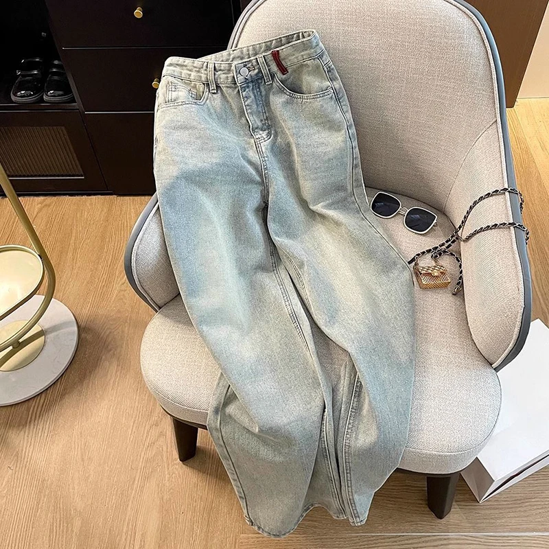 Embroidery Velvet Lined Wide Leg Jeans Winter Design Casual High Waist Baggy Straight Vaqueros Korea New Warm Woman Denim Pants - Image 2