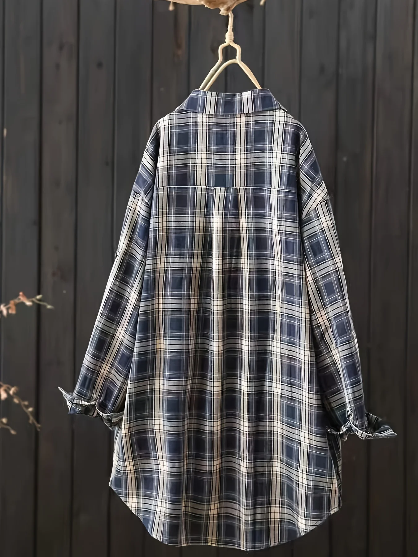 Plus-size Women's Top Black and White Plaid Polo Collar Shirt Spring and Summer Commute To Wear with 2025 Explosion - Image 2