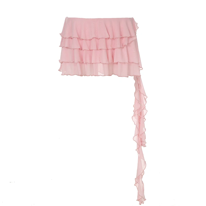 IAMHOTTY Ruffle Tassel Asymmetrical Skirt with Shorts Inside Pink Coquette Aesthetic Mini Layered Skirts for Holiday Party Y2K - Image 6