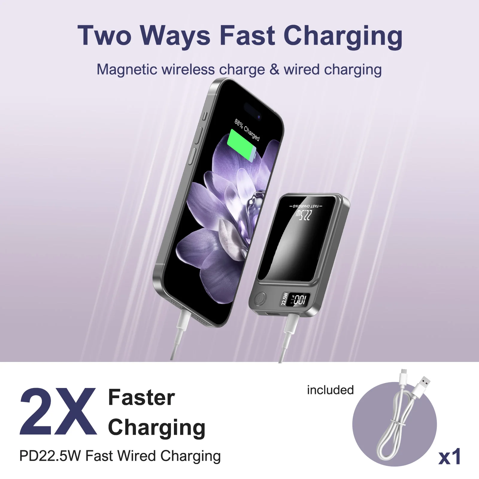 Capacity Magnetic charging Power Bank 5000mAh Wireless Charger Fast 22.5W Ultra Digital Display Screen For All Smartphones - Image 3
