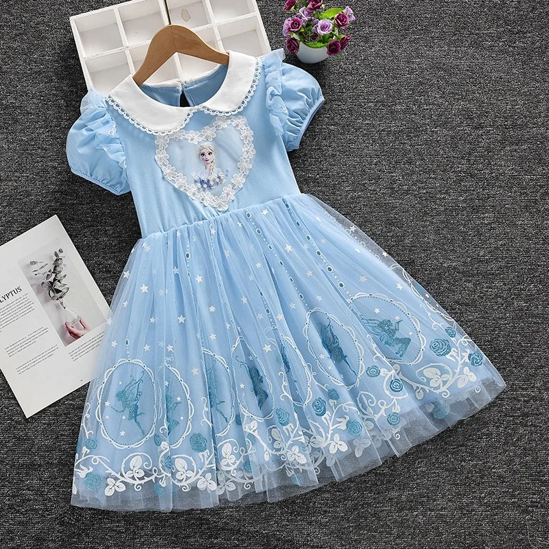 2025 New Girls Dress Short sleeve Disney Kids Clothes Summer Frozen Elsa Princess Dresses Party Dress for Children Fashion 3-10Y - Image 2