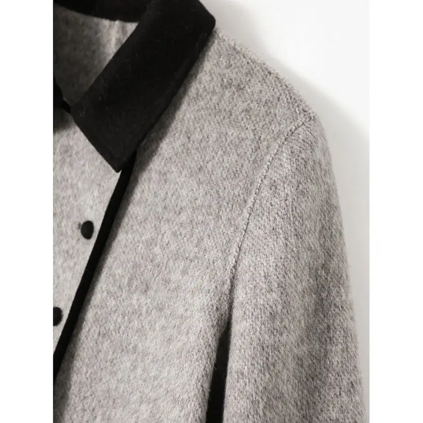 Main Mu Autumn Winter New Fashion Korean Edition Slim Casual Versatile Temperament Contrasting Color Small Collar Woolen Trench - Image 3