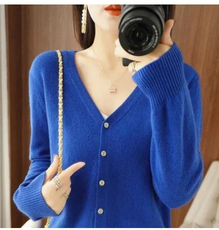 Spring Autumn Women Cardigans Single Breasted V-neck Solid Knitted Sweater Slim Female White Cardigans Casual Outerwear - Image 6