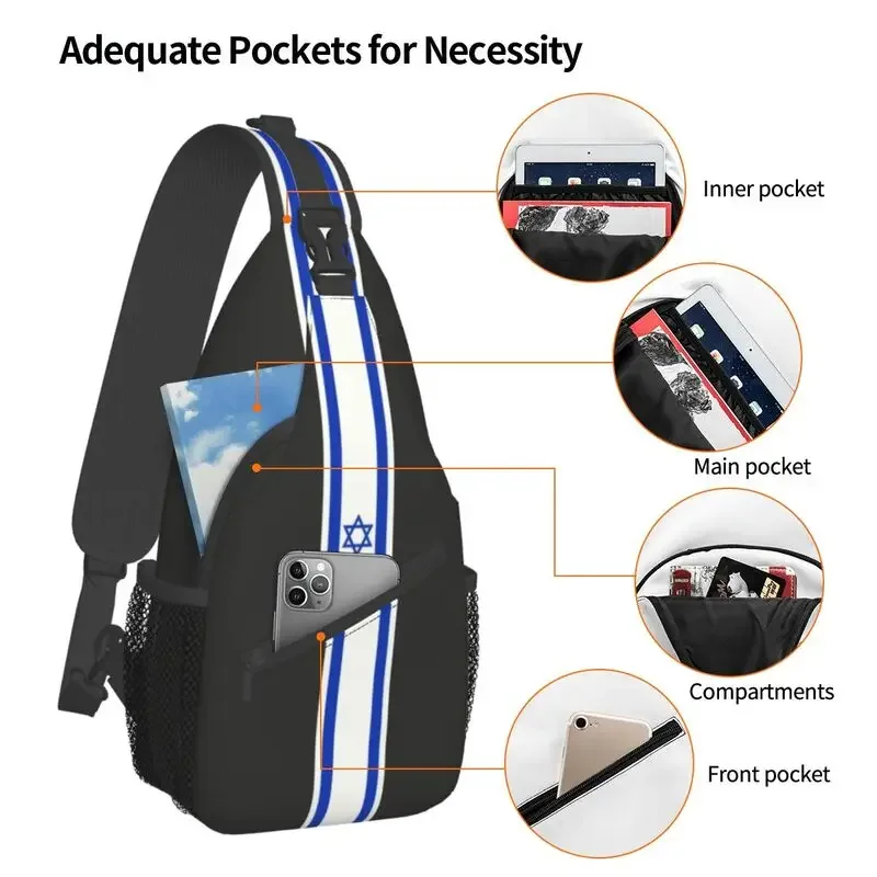 Fashion Israel Stripe Flag Sling Bags for Travel Hiking Men Patriotic Chest Crossbody Backpack Shoulder Daypack - Image 4