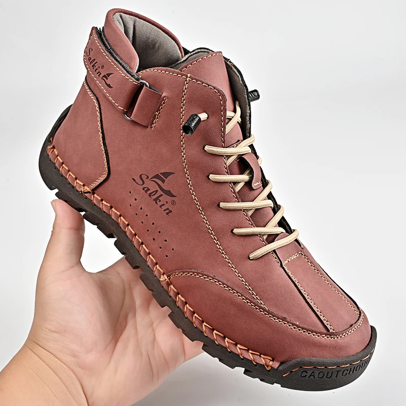 New 2024 Autumn Handmade Leather Men Boots Design Sneakers Man Breathable Casual Leather Shoes Men Ankle Boots Outdoor Boats - Image 6
