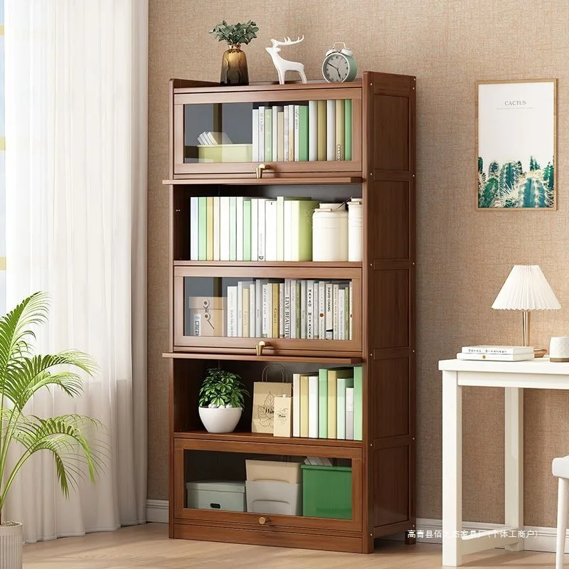 Modern Bamboo Bookshelf Storage Cabinet with Flip Doors 4/5/6 Tier Bookcase for Living Room Bedroom Office - Image 5