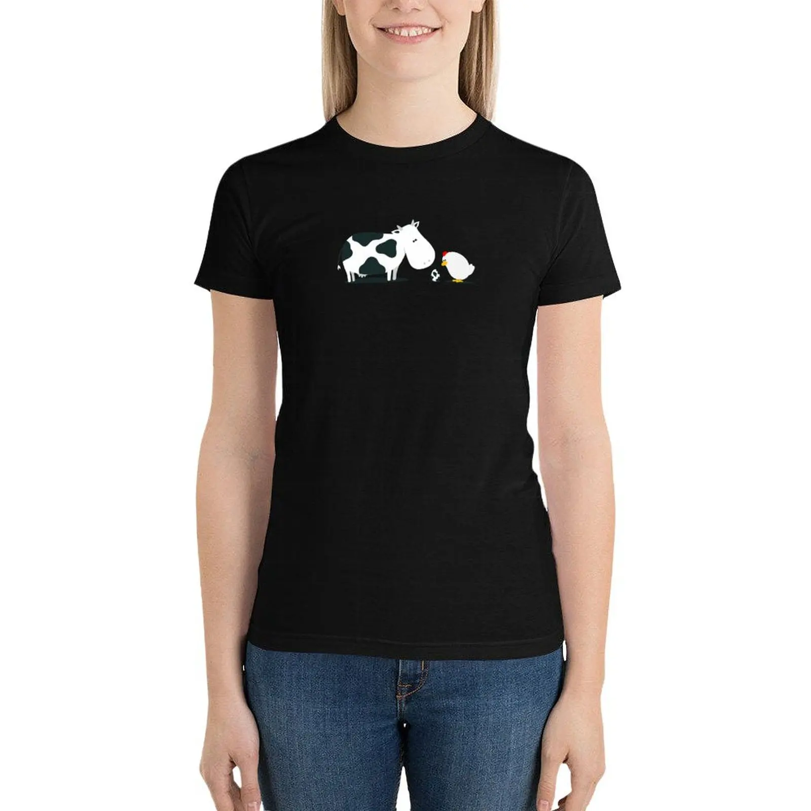 Cow Chicken Egg T-shirt kawaii clothes funny workout shirts for Women - Image 4