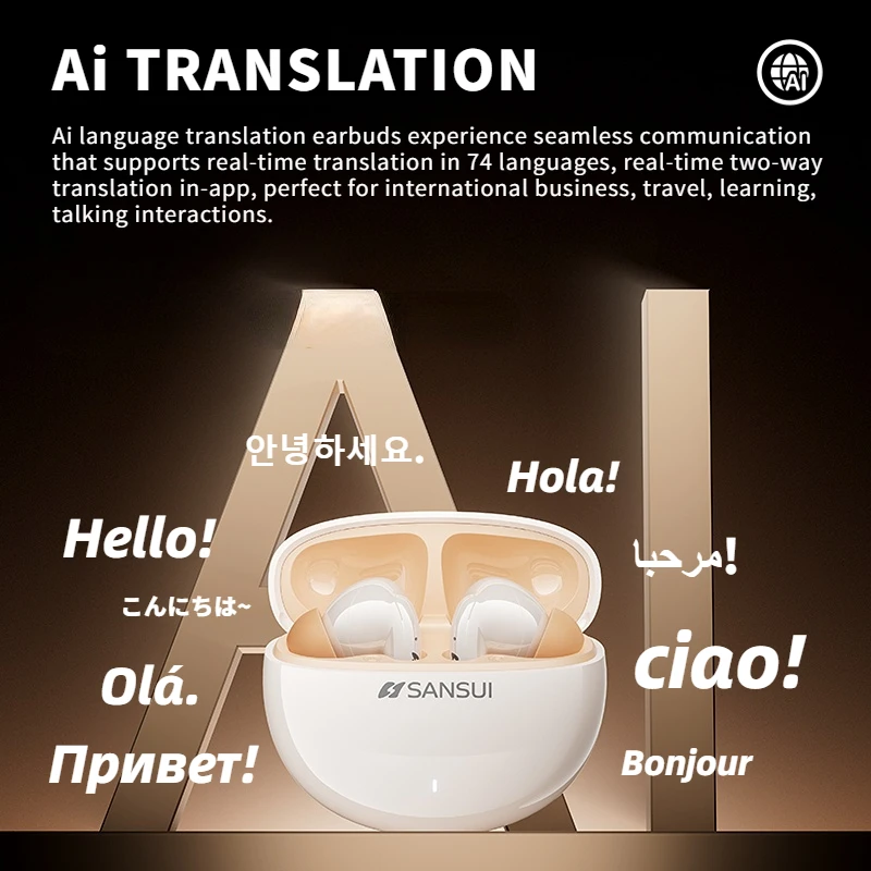 Sansui W59 Ai Translator Earbuds ANC Bluetooth 6.0 Earphones in-Ear -35dB Active Noise Canceling Headset with Transparency Mode - Image 2
