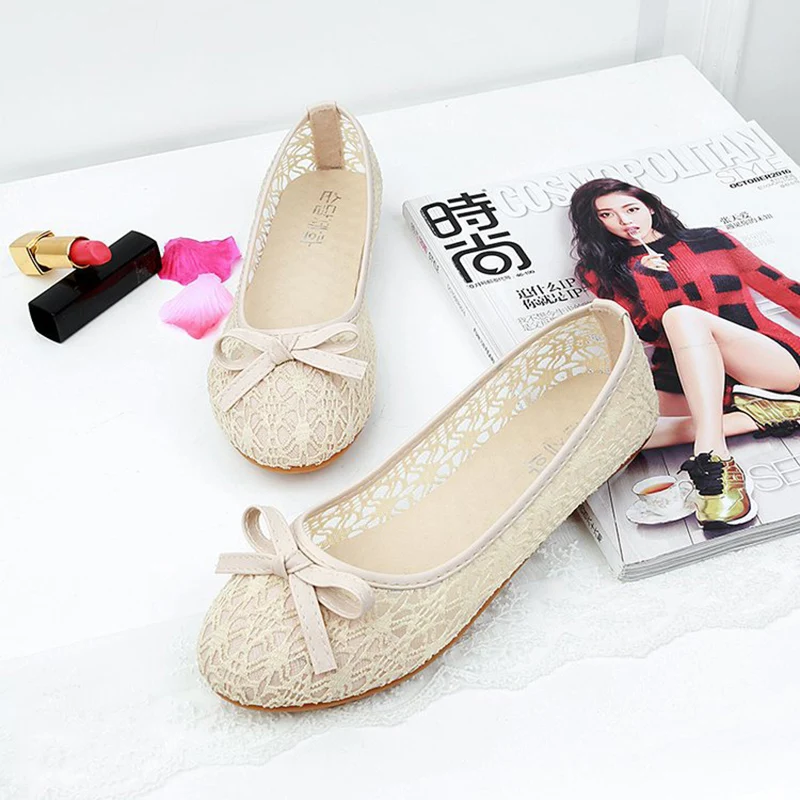 Women Flats Bow Ballet Flats Shoes Women Fashion Slip On Cut Outs Flat Women Shoes Sweet Hollow Casual Shoes Breathble Flats - Image 2