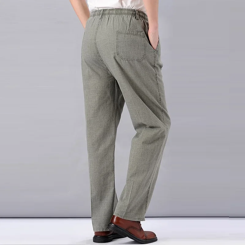 Men's Linen Pants High Waist Lightweight Summer Pants Men 2024 Thin Clothing Loose Cotton Trouser Elastic Band Work Vintage Pant - Image 5
