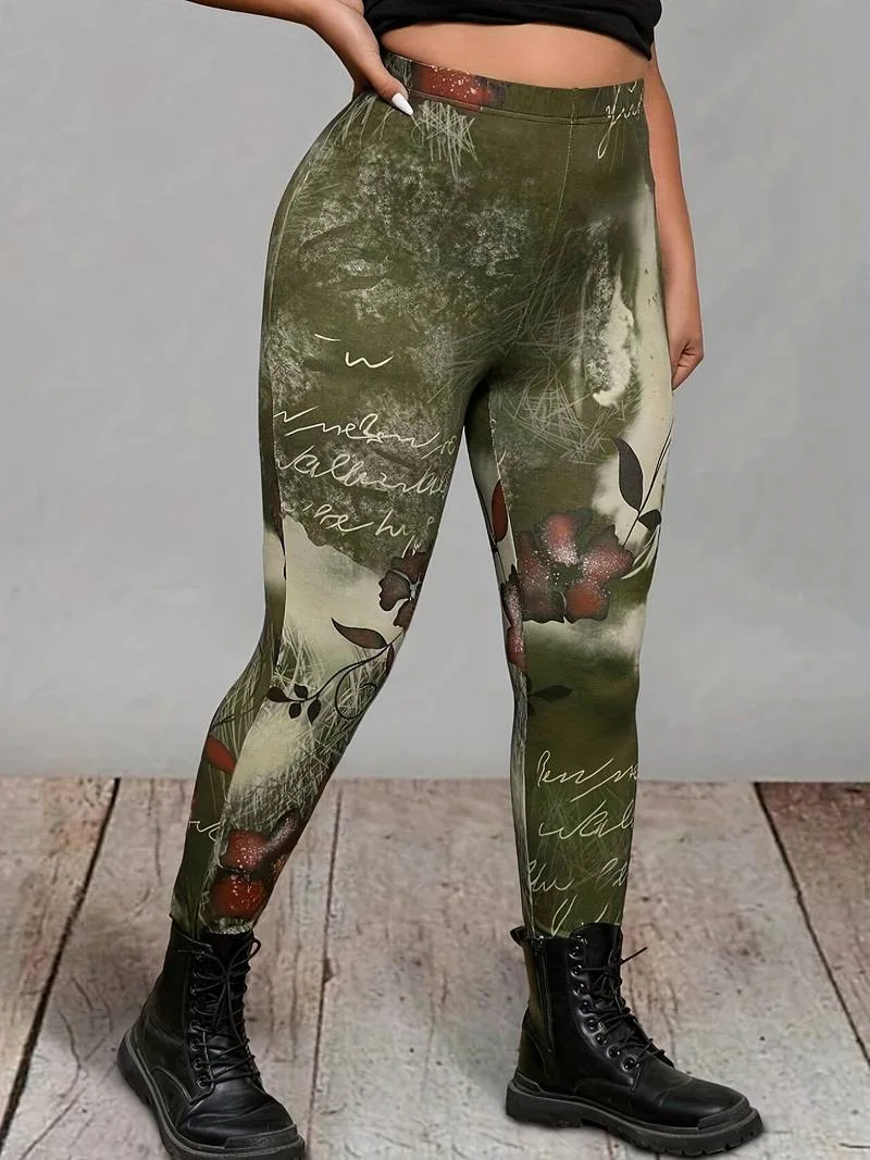 GIBSIE Plus Size Fashion High-Street Printed Leggings Women Sports Casual Slim High-waisted Skinny Pencil Leggings Female - Image 4