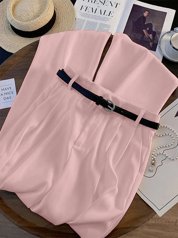 Loose with Belt Suit Wide Leg Pants Women Korean Elegant Office Lady Casual Straight Trousers Fashion High Waist Solid Pants New - Image 6
