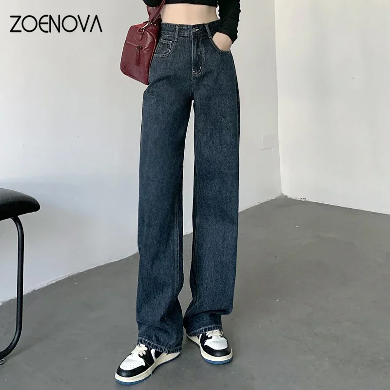 ZOENOVA High Waisted Jeans Y2K Fashion Women Clothing Blue Black Straight Leg Denim Pants Trousers Mom Jean Baggy Trousers Tall - Image 2
