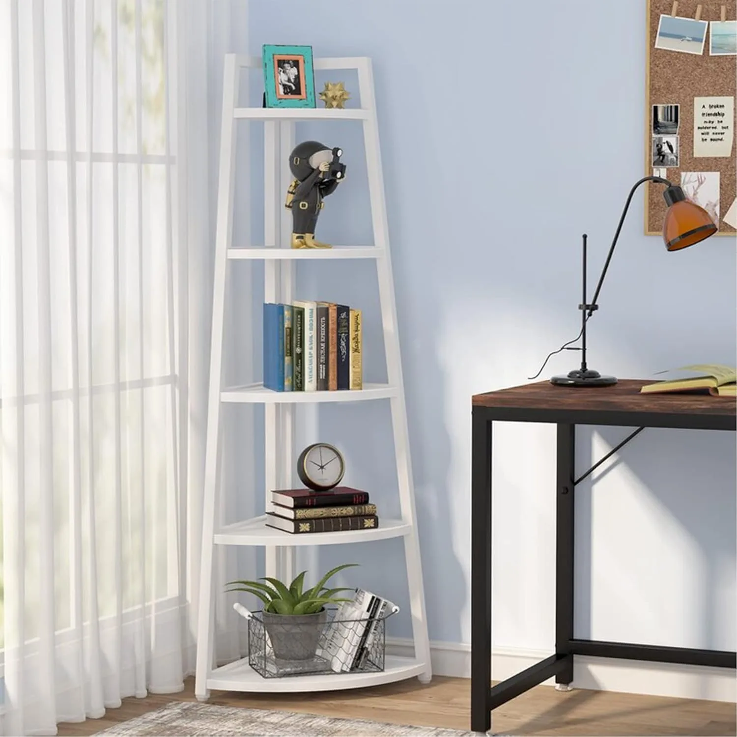 5 Tier Corner Bookshelf and Bookcase, 70 inch Tall Corner Shelves Standing Unit Indoor Plant Stand for Living Room (White) - Image 3