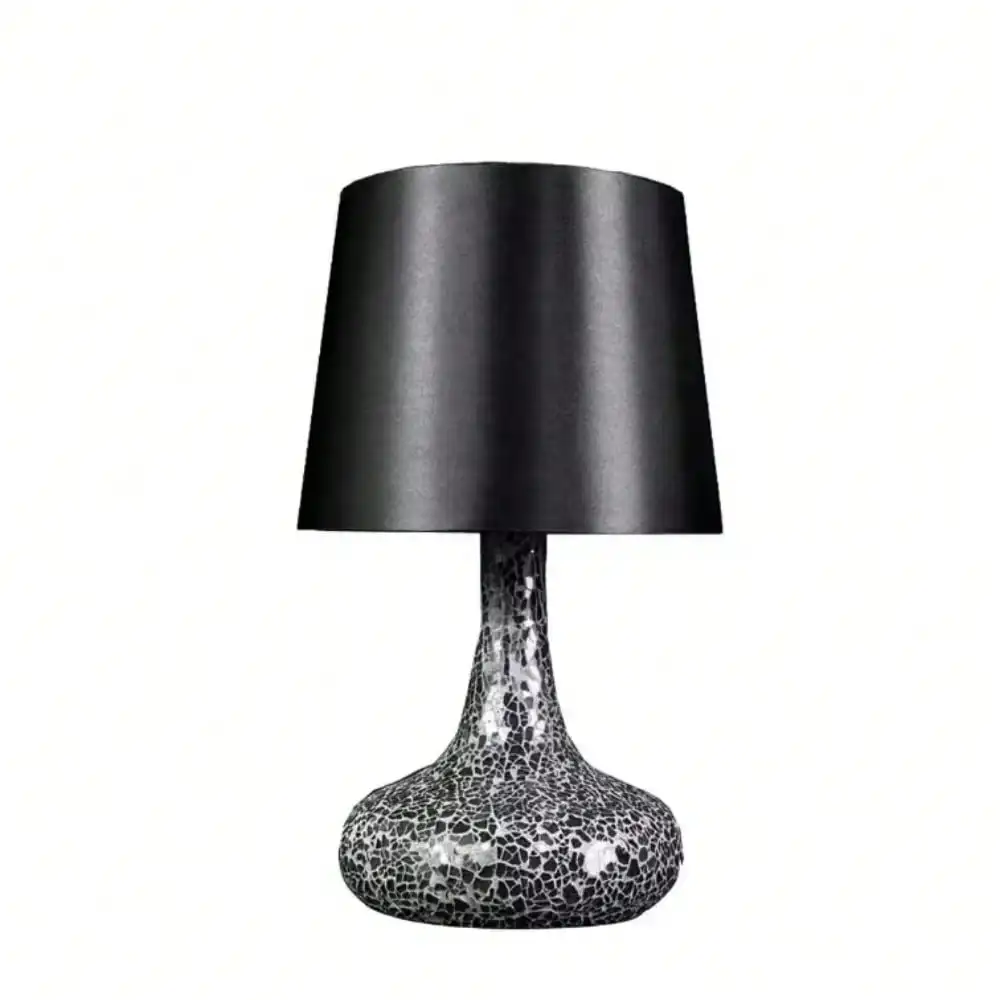14.17 in. Mosaic Tiled Glass Genie Table Lamp with Satin Look Fabric Shade for Night Stands, Living Room, Office - Image 4