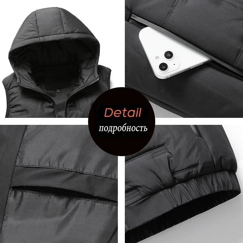 Spring Autumn Men Windproof Sleeveless Causal Vest Coats Mens Solid Quilted Waistcoat Vest Men's Vest Hooded Male Large Size 8XL - Image 5