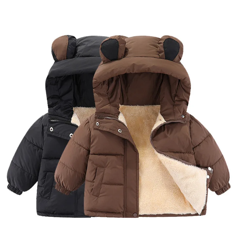 1pcs Boy Girl Coat Baby Winter Thick Down Jackets Kids Warm Plush Thicken Outerwear Clothes Fur Hooded Jacket Children Snowsuit - Image 2
