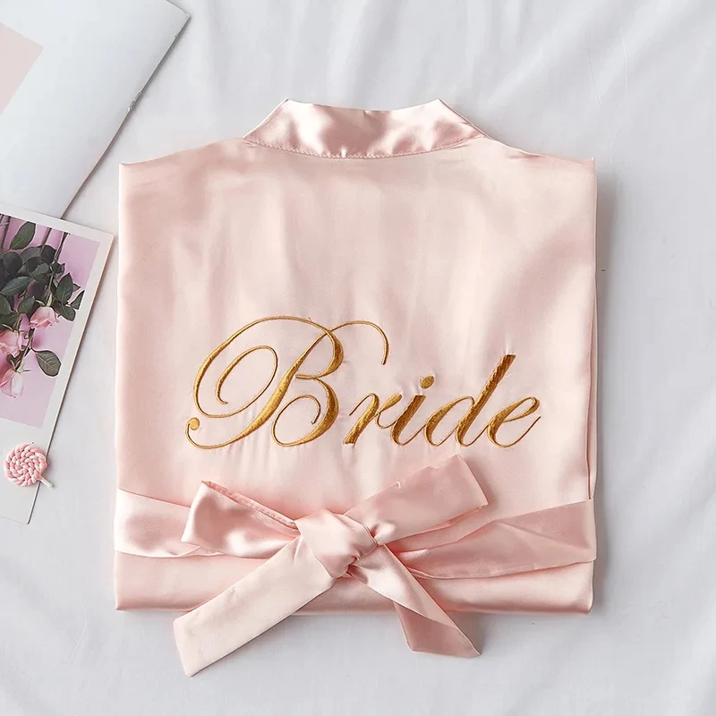 Bride Bridesmaid Wedding Robe Embroidery Kimono Bathrobe Gown Nightgown Casual Satin Short Women Sexy Nightwear Sleepwear - Image 6