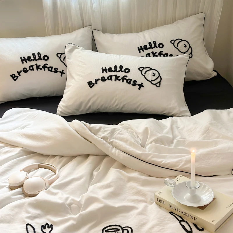 1pc Embroidery Throw Quilt White and Black Bedding Soft INS Home Adult Kids Patchwork Soft Summer Thin Comforter Duvet 150*200cm - Image 5