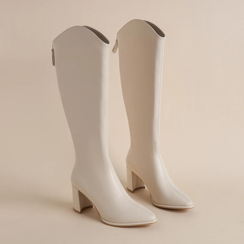 Plus Size 34-43 New Women Boots Zipper Thick High Heels Simple Thick High Heels Autumn Winter Boots Knee High Botas - Image 3