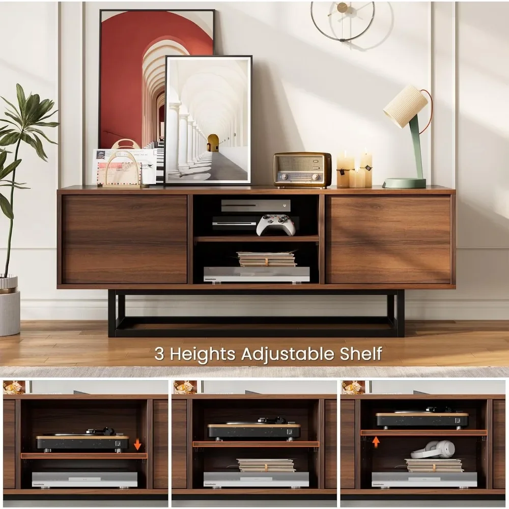 TV Stand, Modern TV Console Small Entertainment Center with Sturdy Metal Base, Push-to-Open Doors and Soft-Close Hinges - Image 3