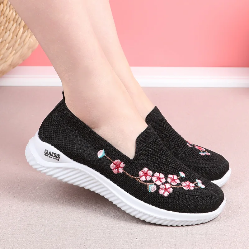 Shoes Women Sneakers Mesh Breathable Floral Comfort Mother Soft Solid Color Fashion Female Footwear Lightweight Shoes for Women - Image 2