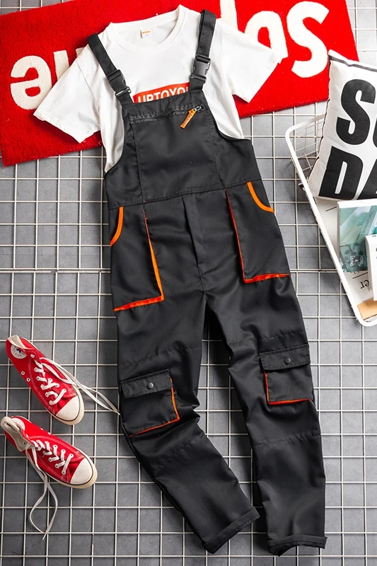 Bib Overall Casual Worker Clothing Plus Size Sleeveless Bib Pants Protective Coverall Strap Jumpsuits Fly Pockets Uniforms S-4XL - Image 5