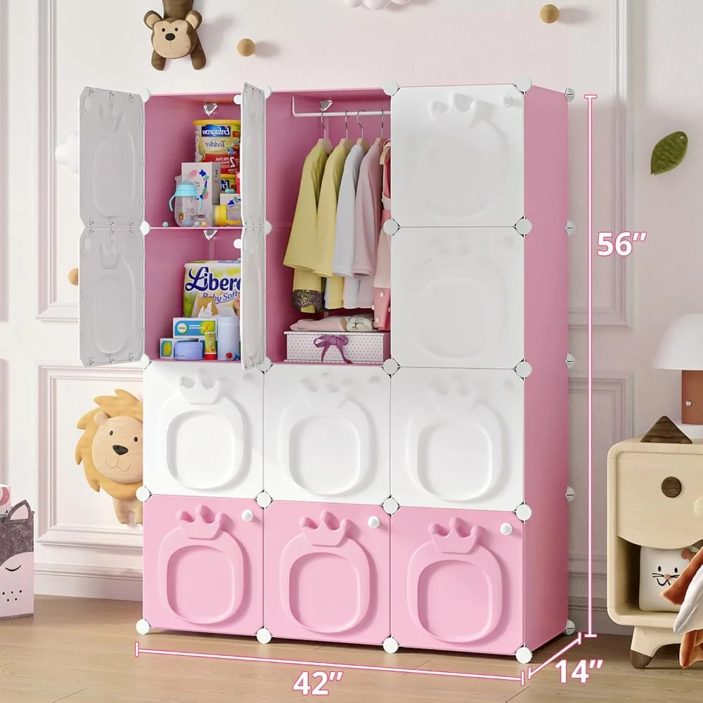 Kids Wardrobe Closet,Baby Closet Cabinet with Door.Baby Girls Armoires Organizer for Bedroom.Two Open Hanging Children Costume - Image 2
