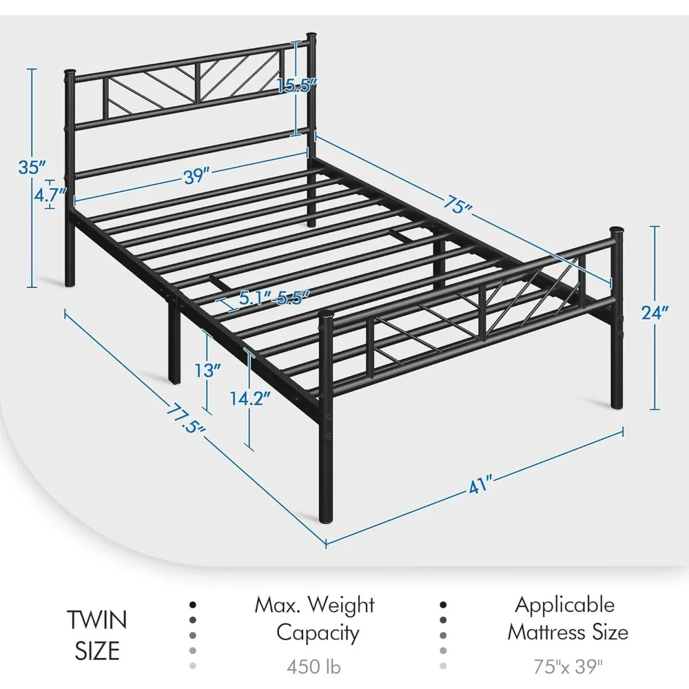 Twin Size Platform Bed Frame with Arrow Design Headboard, 13 Inches Metal Mattress Foundation for Storage, No Box Spri - Image 2