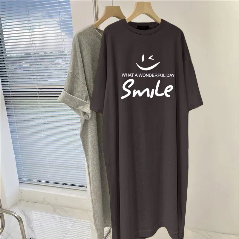 2025 New Short Sleeved Dress Women Fashion Korean Style Oversized Loose Round Neck Dress - Image 4