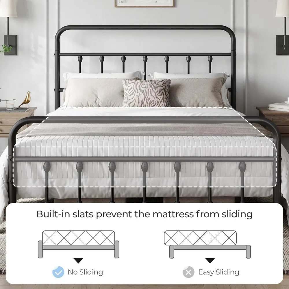 Queen Size Bed Frame with Victorian Style Iron-Art Headboard, No Box Spring Needed, Queen Size Bed Frame - Image 6