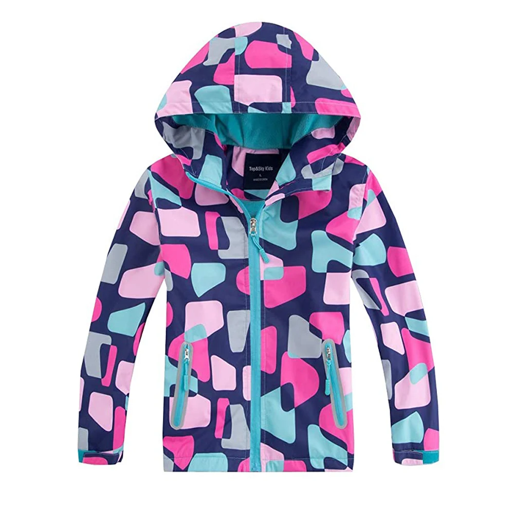 New Autumn Girls Floral Outdoor Jackets Children's Flush Lined Waterproof Outerwear Kids Spring Long Sleeve Thick Hooded Coats - Image 2