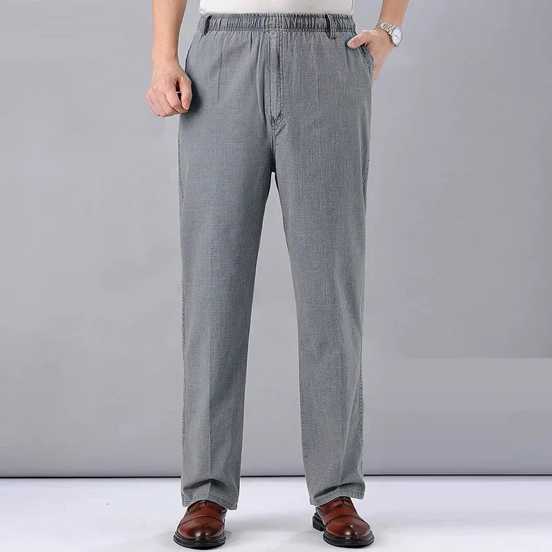Men's Linen Pants High Waist Lightweight Summer Pants Men 2024 Thin Clothing Loose Cotton Trouser Elastic Band Work Vintage Pant - Image 4