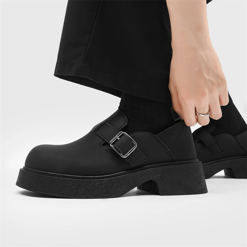STRONGSHEN Men New Handmade Leather Shoes Round Head Dress Shoes Fashion Black Non Slip Platform Oxfords Casual Derby Shoe 39-44 - Image 3