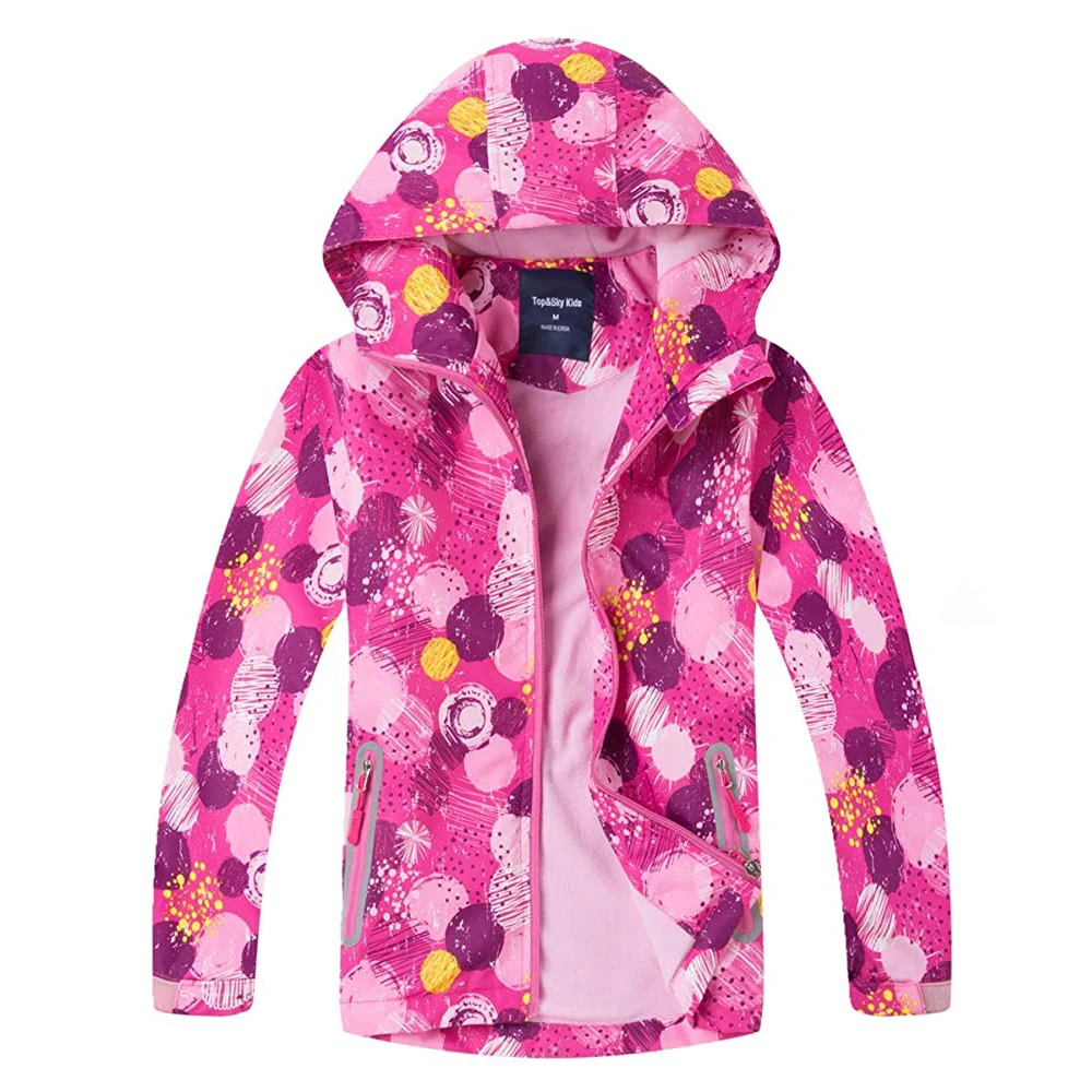 New Autumn Girls Floral Outdoor Jackets Children's Flush Lined Waterproof Outerwear Kids Spring Long Sleeve Thick Hooded Coats - Image 3