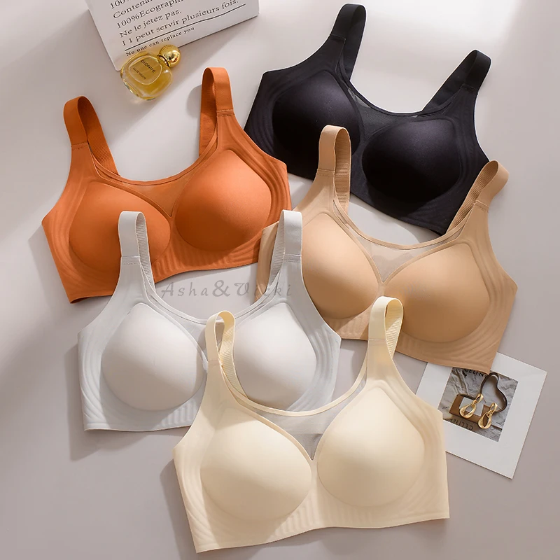 Plus Size Jelly Gum Full Cover Semi Fixed Large Cup Lace Underwear Anti Glare Mesh Woman Bra Comfortable Gathering - Image 3