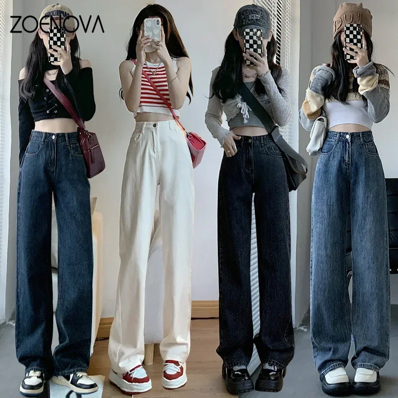 ZOENOVA High Waisted Jeans Y2K Fashion Women Clothing Blue Black Straight Leg Denim Pants Trousers Mom Jean Baggy Trousers Tall - Image 5