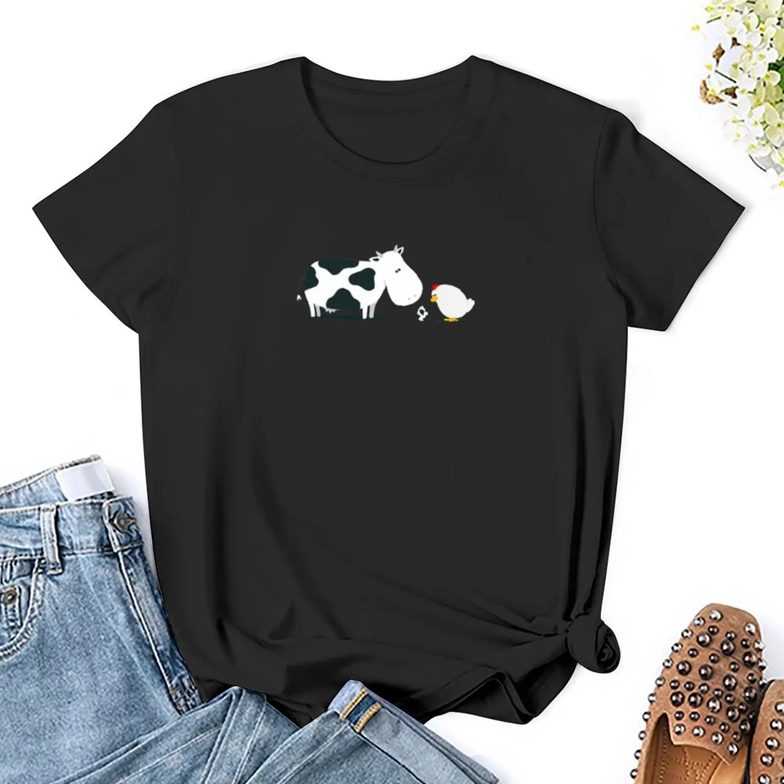 Cow Chicken Egg T-shirt kawaii clothes funny workout shirts for Women - Image 3