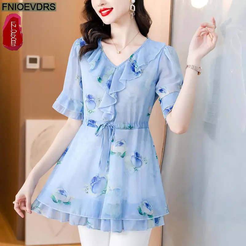L-5XL Loose Clothes 2023 Women European Fashion Elegant Office Lady Work Ruffles Shirt Casual Tunic Peplum Tops And Blouses - Image 2
