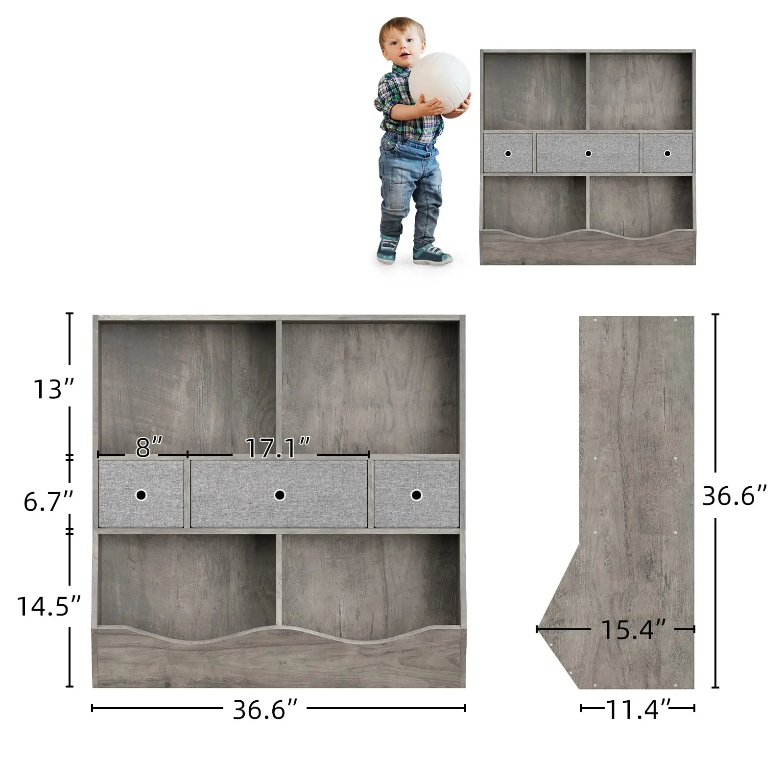 Kids Bookshelf and Bookcase Toy Storage Multi Shelf with Cubby Organizer Cabinet and Drawers for Boys Girls for Children's Room - Image 2